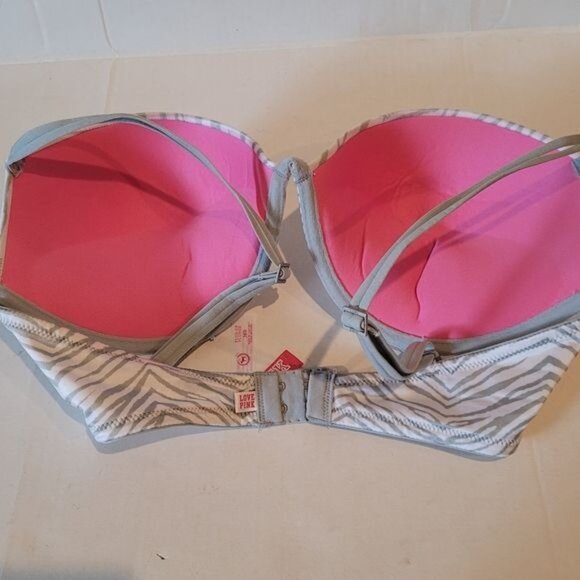 Victoria's Secrets Push Up Plunge Bra Size 36D Gray White Animal Print Underwire - Picture 3 of 4